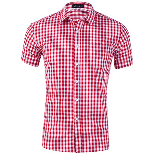 Celucke Trachtenhemd Herren Kurzarm-Hemden Oktoberfest Kariertes Flanellhemd holzfäller Hemd Freizeithemd Männer Checked Shirt Freizeit Business Party (Rot, M) von Celucke