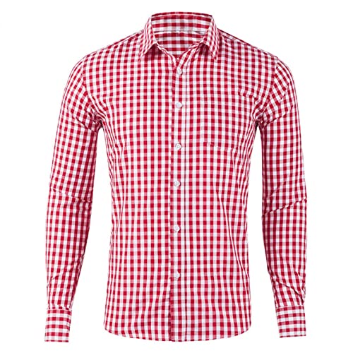 Celucke Trachtenhemd Herren Kurzarm-Hemden Oktoberfest Kariertes Flanellhemd holzfäller Hemd Freizeithemd Männer Checked Shirt Freizeit Business Party von Celucke