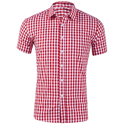 Celucke Trachtenhemd Trachten Hemd Herren Freizeit Hemd Oktoberfest Wiesn Kurzarm Herrenhemden Freizeithemd Trachten Shirt Kariert Hemden Flanellhemd Business Party Top von Celucke