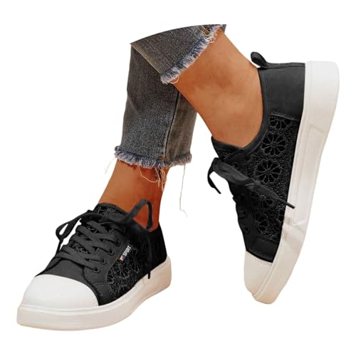 Celucke Trachtenschuhe Damen Flach Dirndl Schuhe Spitzen Mesh Atmungsaktive Trachten Sneaker Oktoberfest Elegante Hochzeitsschuhe Bestickte Bequeme Leichte Brautschuhe Lace Sportschuhe von Celucke