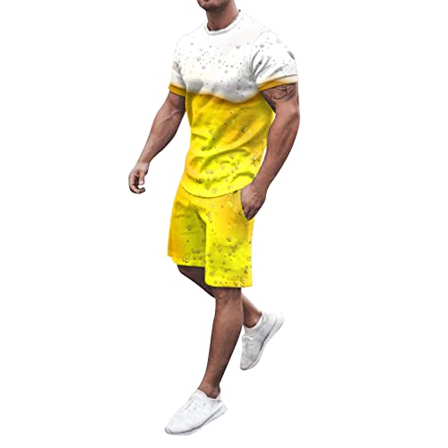 Celucke Trachtenset Herren Sommer Oversize Oktoberfest Sets Kurzarm 3D Drucken Bier T-Shirt Trainingsanzug Casual Sportanzug Freizeit Kurze Jogginganzug 2-Teiliges Bier Set Bier Anzug von Celucke