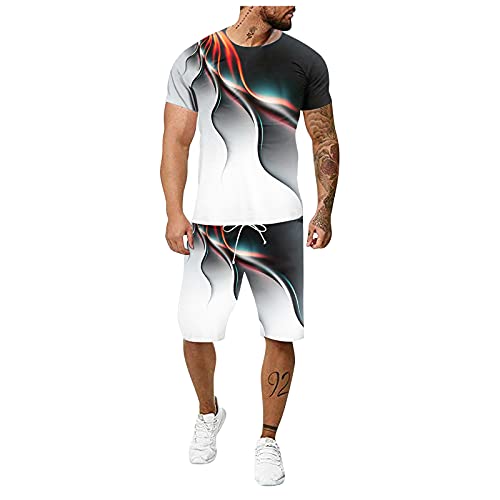 Celucke Trainingsanzug Herren Kurzarm Sets 3D Drucken Sommer Große Größe Jogginganzug Set Männer Freizeitanzüge Sport Outdoor Fitness 2-teiliges,T-shirt + Kurze Hose Sportanzug von Celucke