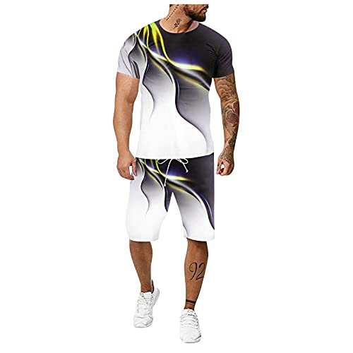 Celucke Trainingsanzug Herren Kurzarm Sets 3D Drucken Sommer Große Größe Jogginganzug Set Männer Freizeitanzüge Sport Outdoor Fitness 2-teiliges,T-shirt + Kurze Hose Sportanzug von Celucke