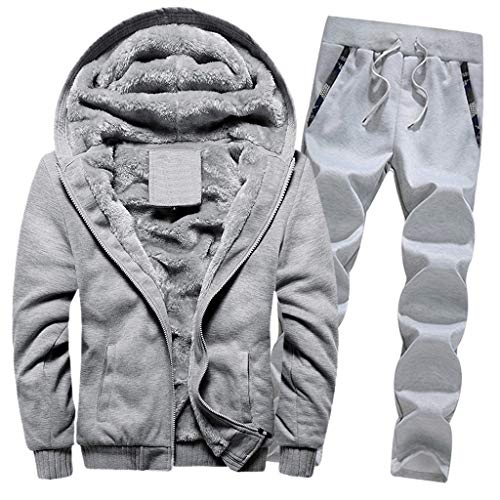 Celucke Trainingsanzug Herren Winter Warm Jogginganzug mit Fleece Gefütterte, Männer Sportanzug Casual Kapuzenjacke Jogginghose Kombiteil Sweatjacke Traininghose Set (Grau, XXXL) von Celucke