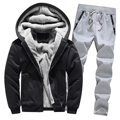 Celucke Trainingsanzug Herren Winter Warm Jogginganzug mit Fleece Gefütterte, Männer Sportanzug Casual Kapuzenjacke Jogginghose Kombiteil Sweatjacke Traininghose Set (Schwarz, XXXXL) von Celucke