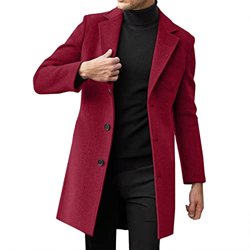 Celucke Trenchcoat Herren Lang Wollmantel Mantel Wintermantel Herren Lang Dufflecoat Wintermantel Slim Fit Warm Wollmantel Trenchcoat Langarm Wollmantel Herren Winter Revers Wollmantel von Celucke