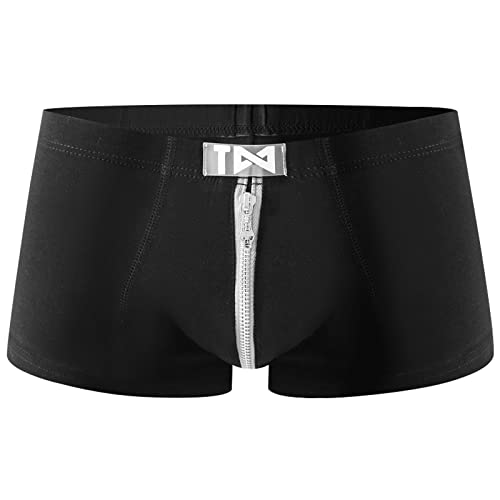 Celucke Unterwäsche Herren Boxershorts Baumwolle Männer Unterhosen Atmungsaktiv Trunks Home Hosen Weiche Retroshorts Unterhose Dünne Boxer Shorts Slip Underwear mit Reißverschluss(Schwarz,XL) von Celucke