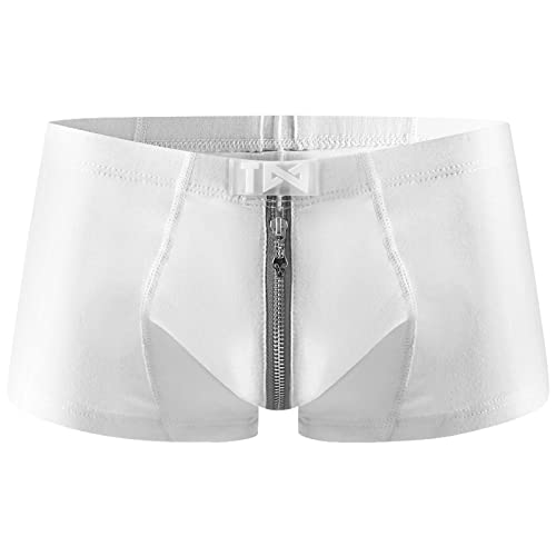 Celucke Unterwäsche Herren Boxershorts Baumwolle Männer Unterhosen Atmungsaktiv Trunks Home Hosen Weiche Retroshorts Unterhose Dünne Boxer Shorts Slip Underwear mit Reißverschluss(Weiß,L) von Celucke