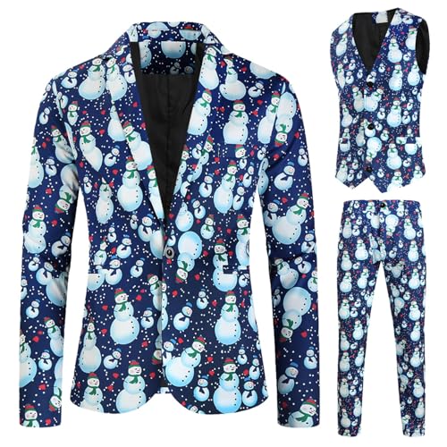 Celucke Weihnachten Anzug Herren 2/3 Teilig Santa Lustig 3D Slim Fit Herrenanzug Hochzeit Anzüge Business Modern Christmas Anzüge Set Weihnachtsanzug Festlich Weihnachten Sakko Jacke Mantel Anzughose von Celucke