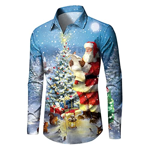 Celucke Weihnachten Hemd Herren Hawaii Hemd 3D Druck Slim Fit Hemden Weihnachtspullover Lustig mit Blumenmuster Langarm Ugly Shirt Freizeithemd X-Mas Hawaiihemd von Celucke