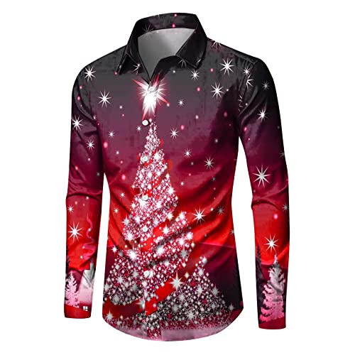 Celucke Weihnachten Hemd Herren Hawaii Hemd 3D Druck Slim Fit Hemden Weihnachtspullover Lustig mit Blumenmuster Langarm Ugly Shirt Freizeithemd X-Mas Hawaiihemd von Celucke