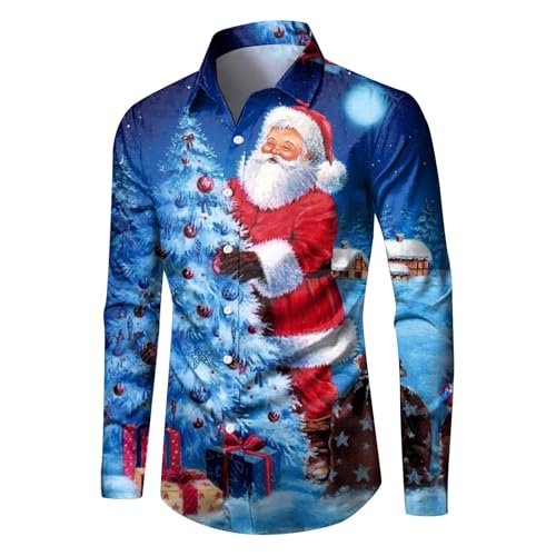 Celucke Weihnachten Hemd Herren Hawaii Hemd 3D Druck Slim Fit Hemden Weihnachtspullover Lustig mit Blumenmuster Langarm Ugly Shirt Freizeithemd X-Mas Hawaiihemd von Celucke