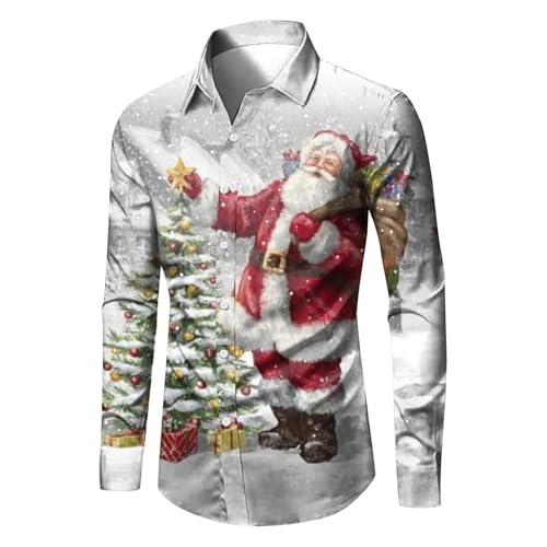 Celucke Weihnachten Hemd Herren Hawaii Hemd 3D Druck Slim Fit Hemden Weihnachtspullover Lustig mit Blumenmuster Langarm Ugly Shirt Freizeithemd X-Mas Hawaiihemd von Celucke