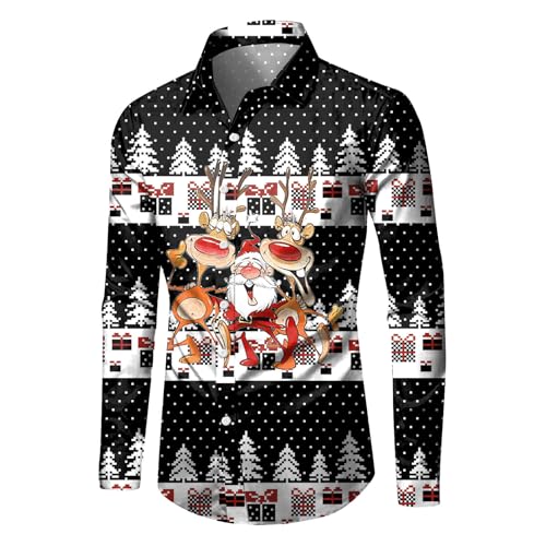 Celucke Weihnachten Hemd Herren Hawaii Hemd 3D Druck Slim Fit Hemden Weihnachtspullover Lustig mit Blumenmuster Langarm Ugly Shirt Freizeithemd X-Mas Hawaiihemd von Celucke