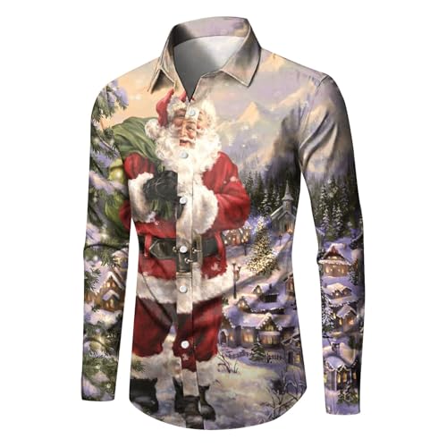 Celucke Weihnachten Hemd Herren Hawaii Hemd 3D Druck Slim Fit Hemden Weihnachtspullover Lustig mit Blumenmuster Langarm Ugly Shirt Freizeithemd X-Mas Hawaiihemd von Celucke