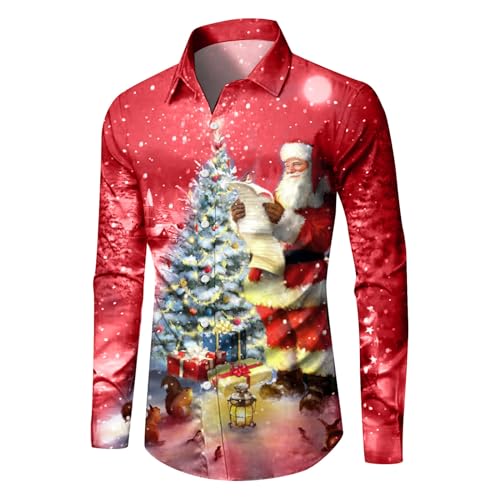 Celucke Weihnachten Hemd Herren Hawaii Hemd 3D Druck Slim Fit Hemden Weihnachtspullover Lustig mit Blumenmuster Langarm Ugly Shirt Freizeithemd X-Mas Hawaiihemd von Celucke