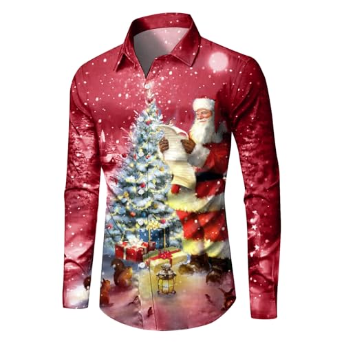 Celucke Weihnachten Hemd Herren Hawaii Hemd 3D Druck Slim Fit Hemden Weihnachtspullover Lustig mit Blumenmuster Langarm Ugly Shirt Freizeithemd X-Mas Hawaiihemd von Celucke