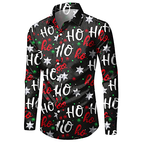 Celucke Weihnachten Hemd Herren Hawaii Hemd 3D Druck Slim Fit Hemden Weihnachtspullover Lustig mit Blumenmuster Langarm Ugly Shirt Freizeithemd X-Mas Hawaiihemd von Celucke