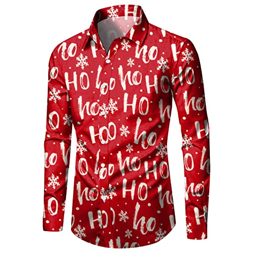 Celucke Weihnachten Hemd Herren Hawaii Hemd 3D Druck Slim Fit Hemden Weihnachtspullover Lustig mit Blumenmuster Langarm Ugly Shirt Freizeithemd X-Mas Hawaiihemd von Celucke