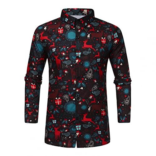 Celucke Weihnachtshemd Herren 3D Druck Hemd Weihnachten Freizeithemd Langarm Hemden Slim Fit Weihnachtsmotiv Lustige Funky Christmas Shirt mit Festlichem Design von Celucke