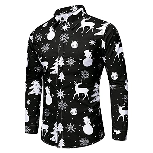 Celucke Weihnachtshemd Herren 3D Druck Hemden Langärm Freizeithemd Weihnachten Sweatshirt Hemd Slim Fit Lustige Funky Shirt mit Christmas Santa Design (Schwarz, XL) von Celucke