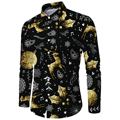 Celucke Weihnachtshemd Herren 3D Druck Hemden Langärm Freizeithemd mit Weihnachtsmotiv Männer Weihnachten Sweatshirt Hemd Lustige Christmas Shirt Slim Fit (Schwarz, XXL) von Celucke