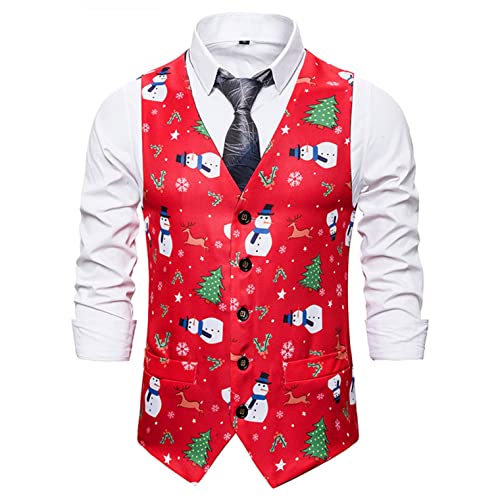 Celucke Weihnachtsweste Herren Weste Slim fit V-Ausschnitt Weihnachten Anzugweste Ärmellose Elegant Business Tops von Celucke