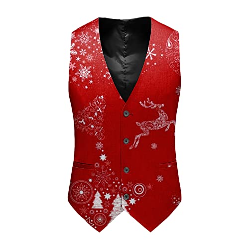 Celucke Weste Herren Weihnachtsweste Slim Fit V-Ausschnitt Weihnachten Anzugweste Ärmellose Elegant Business Top von Celucke