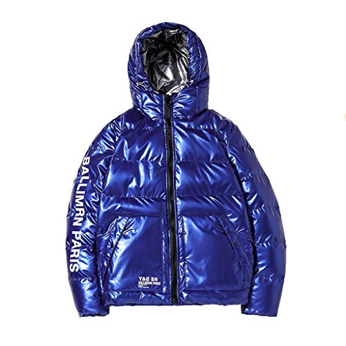 Celucke Winterjacke Herren Mode Steppjacke aus Vinyl mit Kapuze, Männer Dicke Warm Winter Pufferjacke Daunenjacke Kapuzenjacke Wattierte Jacke Winterparka (Blau, XXL) von Celucke