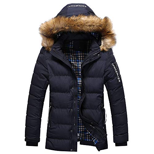 Celucke Winterjacke Herren Pufferjacke Warme Dicke Winter Parka Mit Kunstfell Kapuze, Männer Kapuzenjacke Steppjacke Wattierte Jacke Winterparka Wintermantel (Blau, XXXL) von Celucke