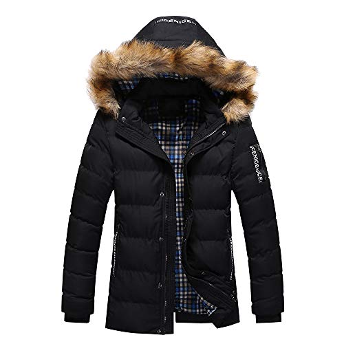 Celucke Winterjacke Herren Pufferjacke Warme Dicke Winter Parka Mit Kunstfell Kapuze, Männer Kapuzenjacke Steppjacke Wattierte Jacke Winterparka Wintermantel (Schwarz, XXXL) von Celucke