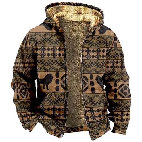 Celucke Winterjacke für Herren Fleecejacke Gefüttert 3D Druck Übergangsjacke Winter Dicker Winterparka Fleece Jacke Hoodie Kapuzenjacke Warm Zip Kapuzenpullover von Celucke