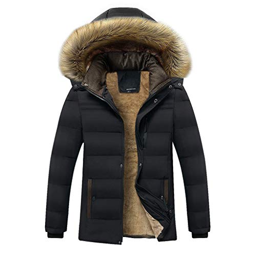 Celucke Winterparka Herren Gefüttert Winterjacke Warme Dicke Winter Parka Mit Kunstfell Kapuze, Männer Wattierte Jacke Kapuzenjacke Wintermantel (Schwarz, XXL) von Celucke