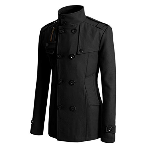 Celucke Wollmantel Herren Kurz Zweireihiger Mäntel Casual Winter Dufflecoats Männer Warmer Business Coat Slim Fit Jacke Baumwollfutter Dicker Winddichte Wintermantel Übergangsjacke von Celucke