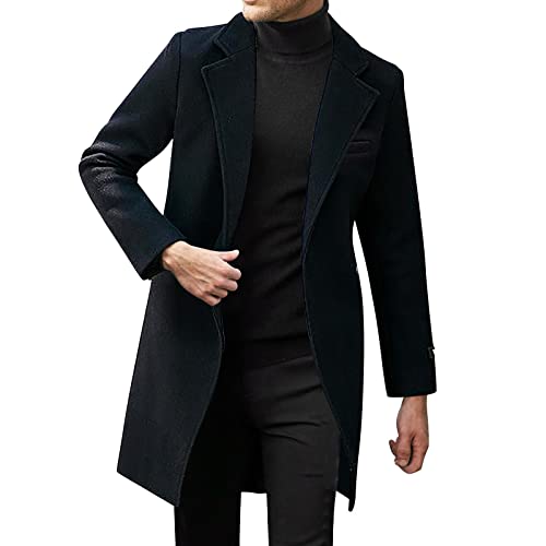 Celucke Wollmantel Herren Winter Lang Mantel Dufflecoats Schnalle Slim fit Business Trenchcoat Casual Windbreaker Warm Wintermantel Revers Jacke Winddicht Übergangsjacke von Celucke