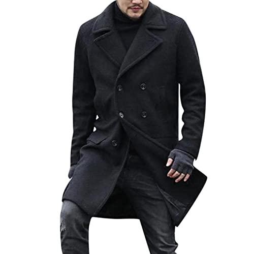 Celucke Wollmantel Herren Winter Lang Mantel Dufflecoats Schnalle Slim fit Business Trenchcoat Casual Windbreaker Warm Wintermantel Revers Jacke Winddicht Übergangsjacke von Celucke