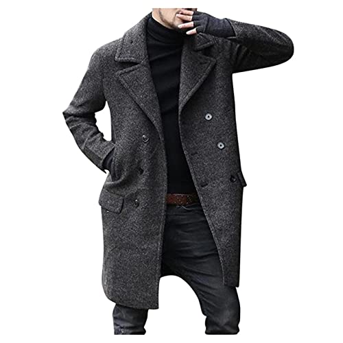 Celucke Wollmantel Herren Winter Lang Mantel Dufflecoats Schnalle Slim fit Business Trenchcoat Casual Windbreaker Warm Wintermantel Revers Jacke Winddicht Übergangsjacke von Celucke