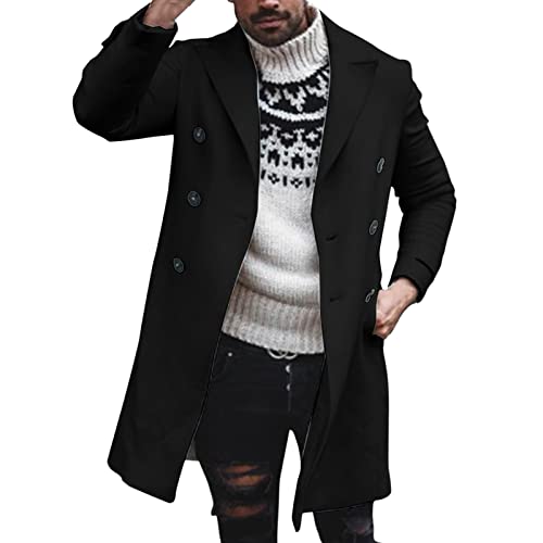 Celucke Wollmantel Herren Winter Lang Mantel Dufflecoats Schnalle Slim fit Business Trenchcoat Casual Windbreaker Warm Wintermantel Revers Jacke Winddicht Übergangsjacke von Celucke