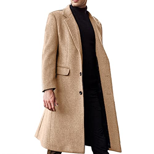 Celucke Wollmantel Herren Winter Lang Mantel Dufflecoats Schnalle Slim fit Business Trenchcoat Casual Windbreaker Warm Wintermantel Revers Jacke Winddicht Übergangsjacke von Celucke