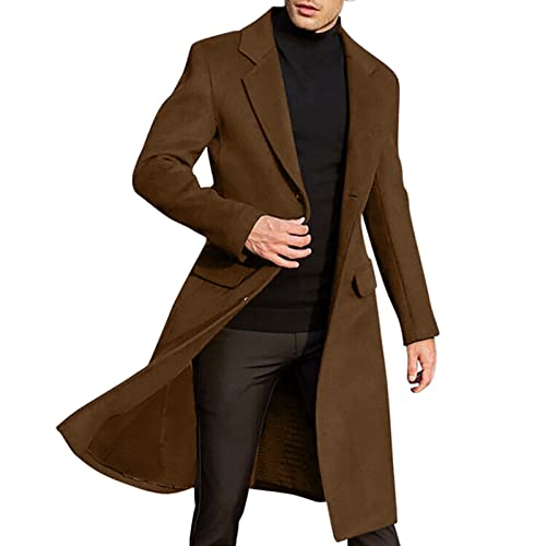 Celucke Wollmantel Herren Winter Lang Mantel Dufflecoats Schnalle Slim fit Business Trenchcoat Casual Windbreaker Warm Wintermantel Revers Jacke Winddicht Übergangsjacke von Celucke