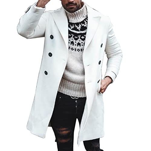 Celucke Wollmantel Herren Winter Lang Mantel Dufflecoats Schnalle Slim fit Business Trenchcoat Casual Windbreaker Warm Wintermantel Revers Jacke Winddicht Übergangsjacke von Celucke