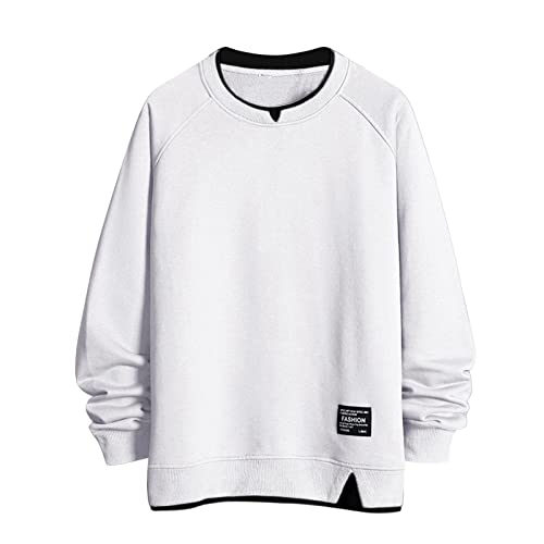 Celucke Zweiteiliger Sweatshirt Herren Pullover Lose mit Rundhalsausschnitt Pulli Sweater(Weiß,L) von Celucke
