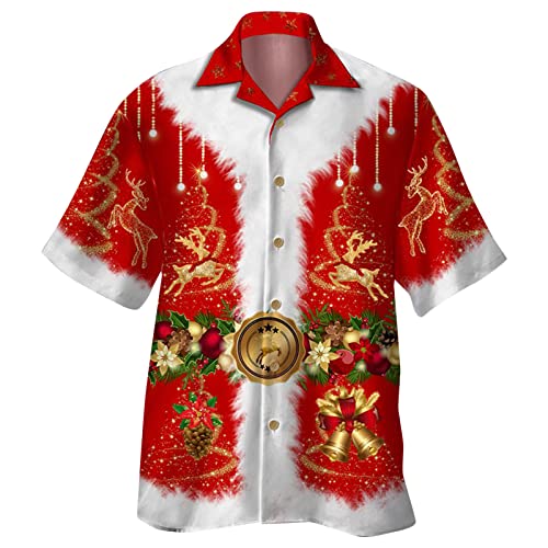 Christmas Shirt Herren Weihnachten Hemd Hässliche Weihnachtspullover Kurzarm Hawaii Hemd Männer Funky Ugly Christmas Sweater Familie Set Lustig Weihnachtshemd Hawaiihemd Casual Freizeithemden von Celucke