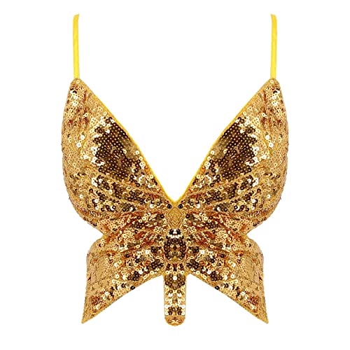 Damen Pailletten Schmetterlings Camisole Performance Kleidung Tanz Pailletten BH Korsett Bustier Dessous Tank Top Trägertop Crop Corsage Schlanke Weste Kostüme Musik Festival Oberteil Tanzbekleidung von Celucke