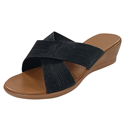 Damen Sandalen mit Keilabsatz Pantoffeln Plateau Hausschuhe rutschfest Frauen Sandaletten Sommer Slipper Damenschuhe Sommerschuhe (Black, 37) von Celucke