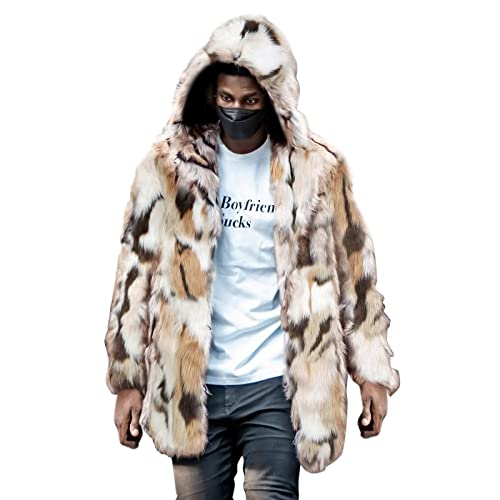 Fellmantel Herren mit Kapuze Pelzmantel Kurz Kunstfell Mantel Jacke Warme PlüSchmantel Fellmantel Elegant Wintermantel Hooded Teddy Coat Felljacke Parka Pelzjacke von Celucke