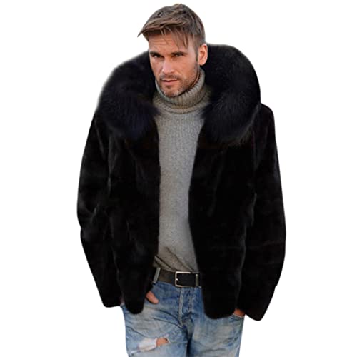 Fellmantel Herren mit Kapuze Pelzmantel Kurz Kunstfell Mantel Jacke Warme PlüSchmantel Fellmantel Elegant Wintermantel Hooded Teddy Coat Felljacke Parka Pelzjacke von Celucke