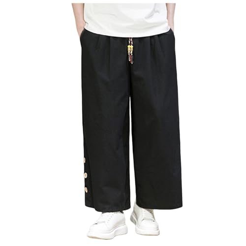 Haremshose für Herren Chinesischer Stil Knopfreihe Hose Weitem Bein Bequeme Hose Tang Gerade Hose Leichte Sommerhose Lose Chino Jogger Jungen Street Joggpants Jungen Jogginghosen von Celucke