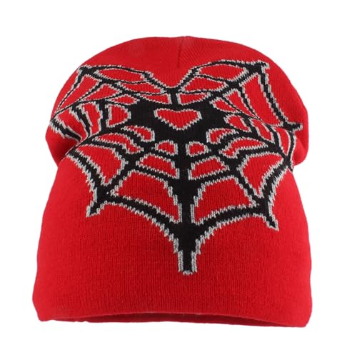 Hat Y2k Knit Beanie Mütze Spider Web Beanie Hat Baggy Slouchy Beanie Cap Skull Cap Y2K Beanie Spiderman Beanie Y2k Beanie Wintermütze Hip Hop Hood von Celucke