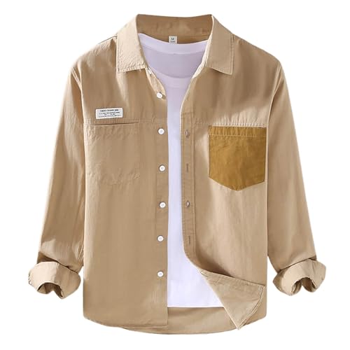 Hemdjacke Herren Baumwolle Patchwork Herrenjacke Freizeithemd Langarm Manschette mit Button Down Sommer Leicht Dünne Sommerjacke Lässige Sportlich Regular Bequem Arbeitsjacke Hemdjacke Herren Baumwolle Patchwork Herrenjacke Freizeithemd Langarm Manschette mit Button Down Sommer Leicht Dünne Sommerjacke Lässige Sportlich Regular Bequem Arbeitsjacke von Celucke